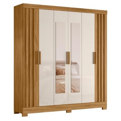 Guarda Roupa Casal Ripado Manila 6 Portas 2 Gavetas Freijó-Off White MDP com Espelho