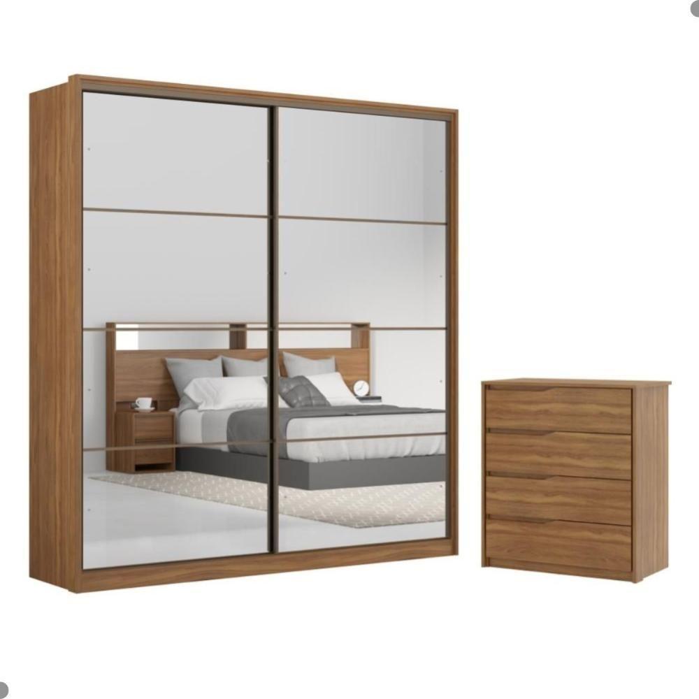 Conjunto Quarto Guarda Roupa Com 2 Espelhos E Comoda Napolis Amendola - 1