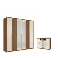 Kit Guarda Roupa 6 Portas Espelho E Cômoda Jack Jatoba Areia - 1