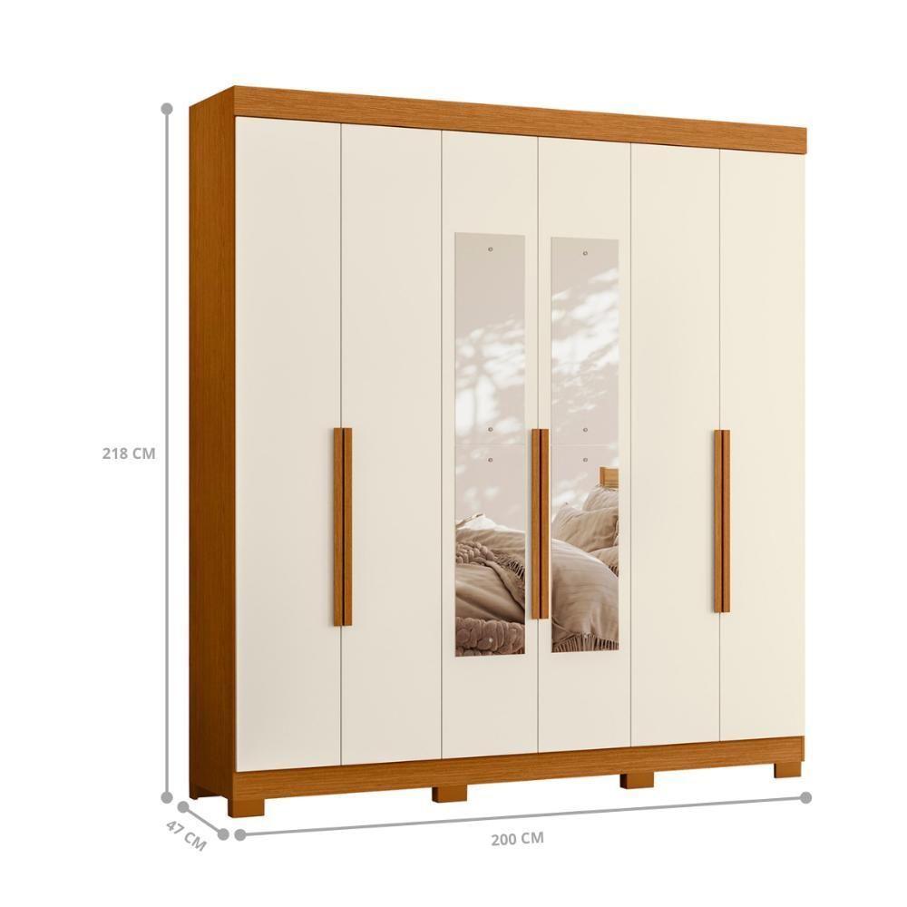 Guarda Roupa 6 Portas Espelho Mendes Cinamomo Off White - 3