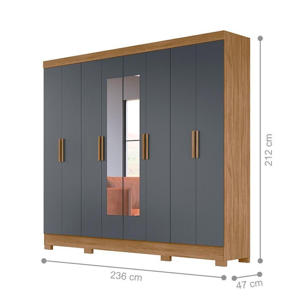 Guarda Roupa 8 Portas Com Espelho Superagui Freijó Cinza - 2
