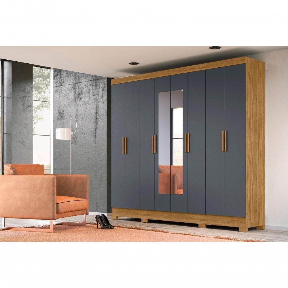 Guarda Roupa 8 Portas Com Espelho Superagui Freijó Cinza - 5