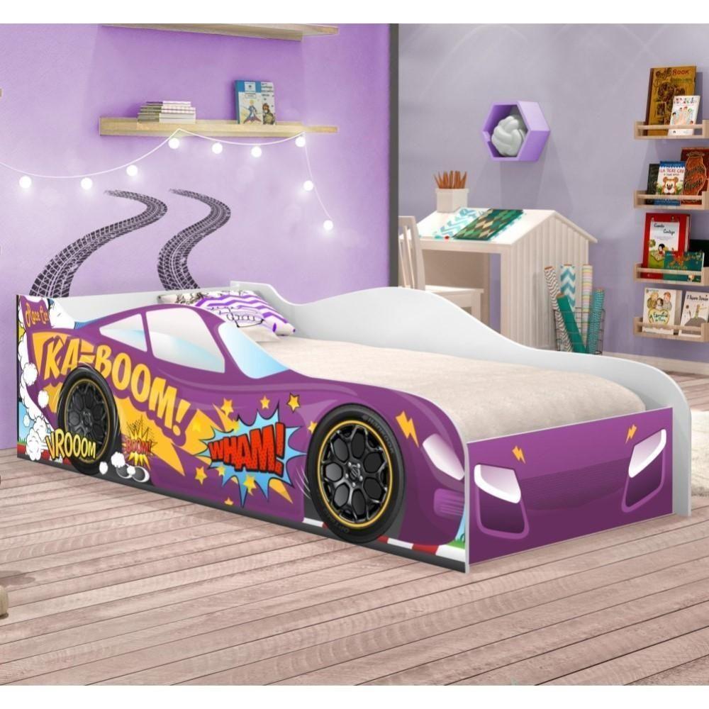 Cama Carro Kaboom Roxo Solteiro Com Colchão - 1