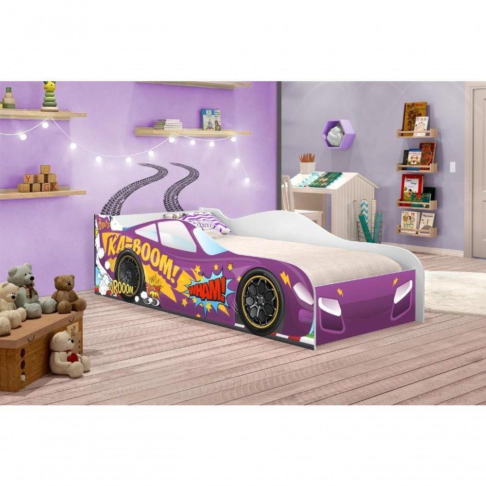 Cama Carro Kaboom Roxo Solteiro Com Colchão - 4