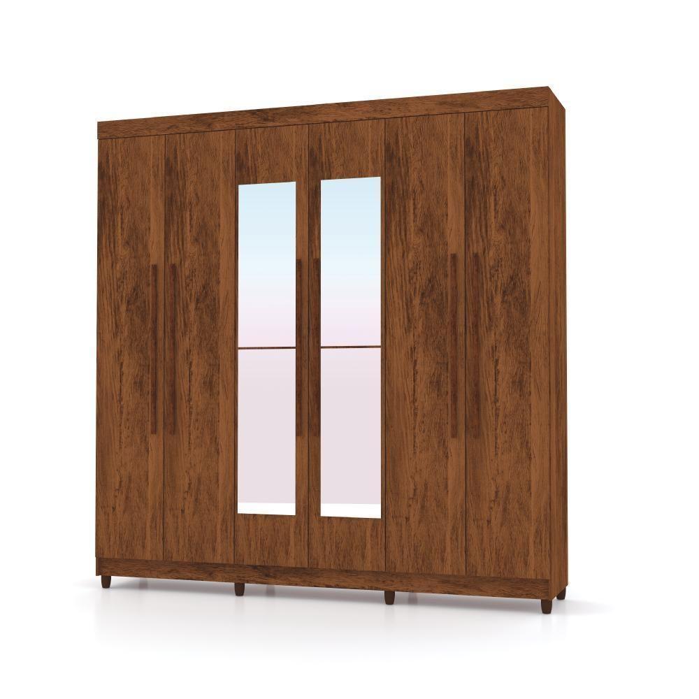Guarda Roupa 6 Portas Com Espelho Audi Imbuia Rústico - 3