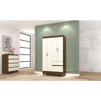 Guarda Roupa Casal Spectra 4 Portas 2 Gavetas Imbuia- Champanhe
