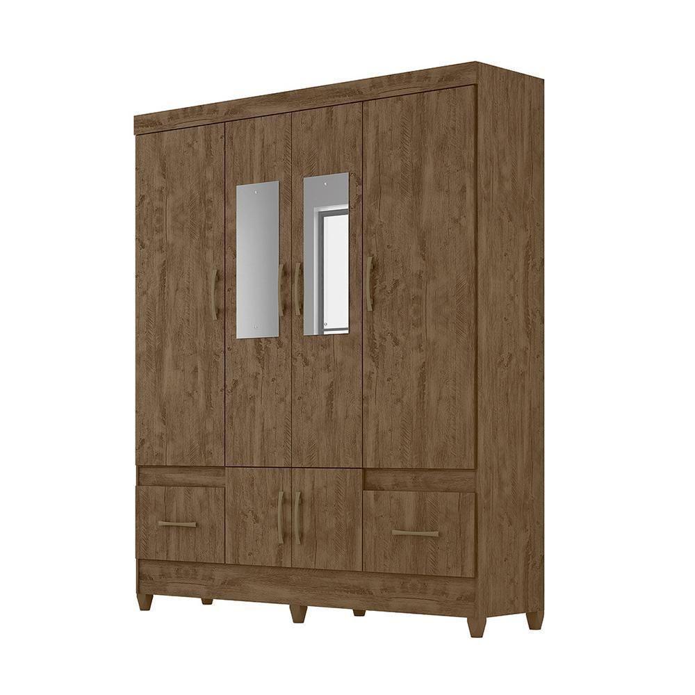 Conjunto Guarda Roupa Com Espelho E Cômoda Gokyo Castanho Wood - 4