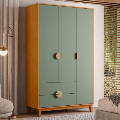 Guarda Roupa Solteiro Tapira 3 Portas de Bater 2 Gavetas Cinamomo-Sálvia MDF