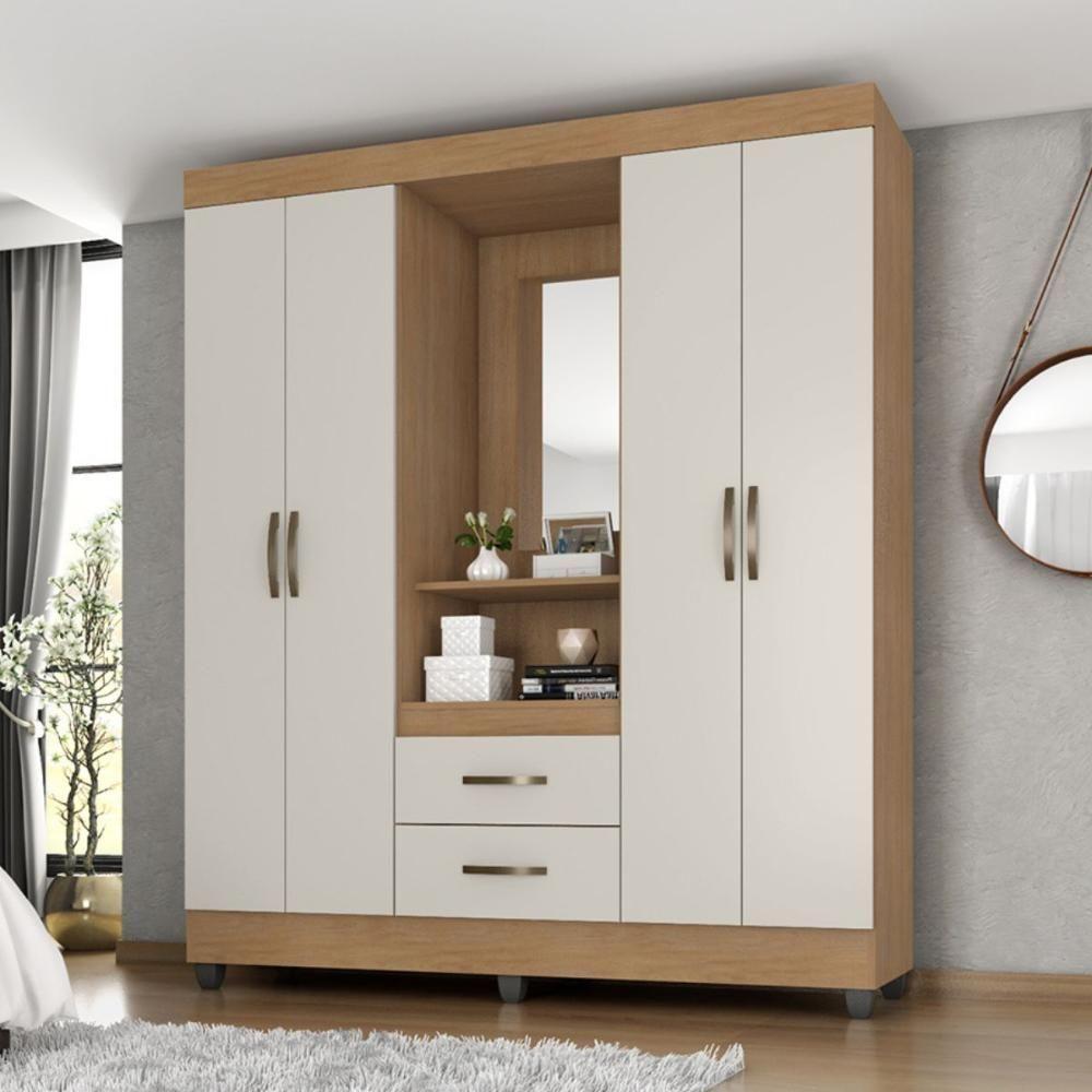 Guarda Roupa Solteiro 4 Portas Nature Off White Com Espelho - 1
