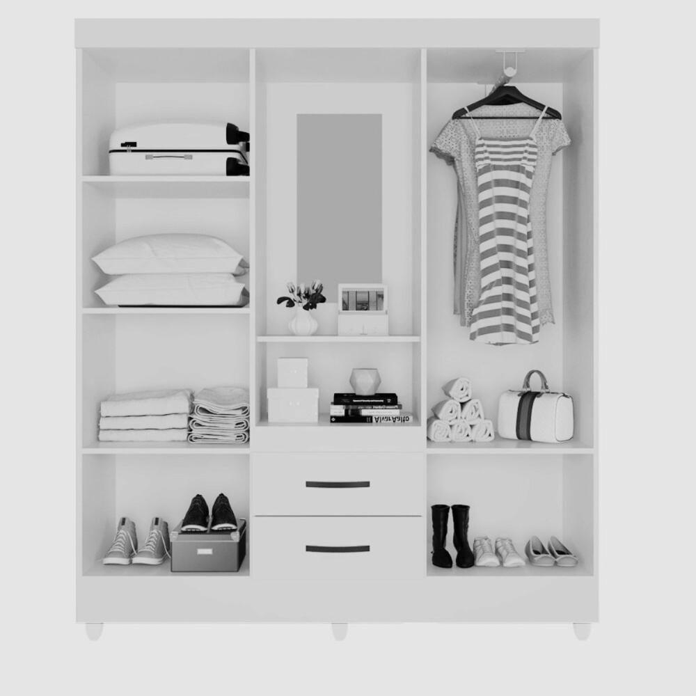 Guarda Roupa Solteiro 4 Portas Nature Off White Com Espelho - 3