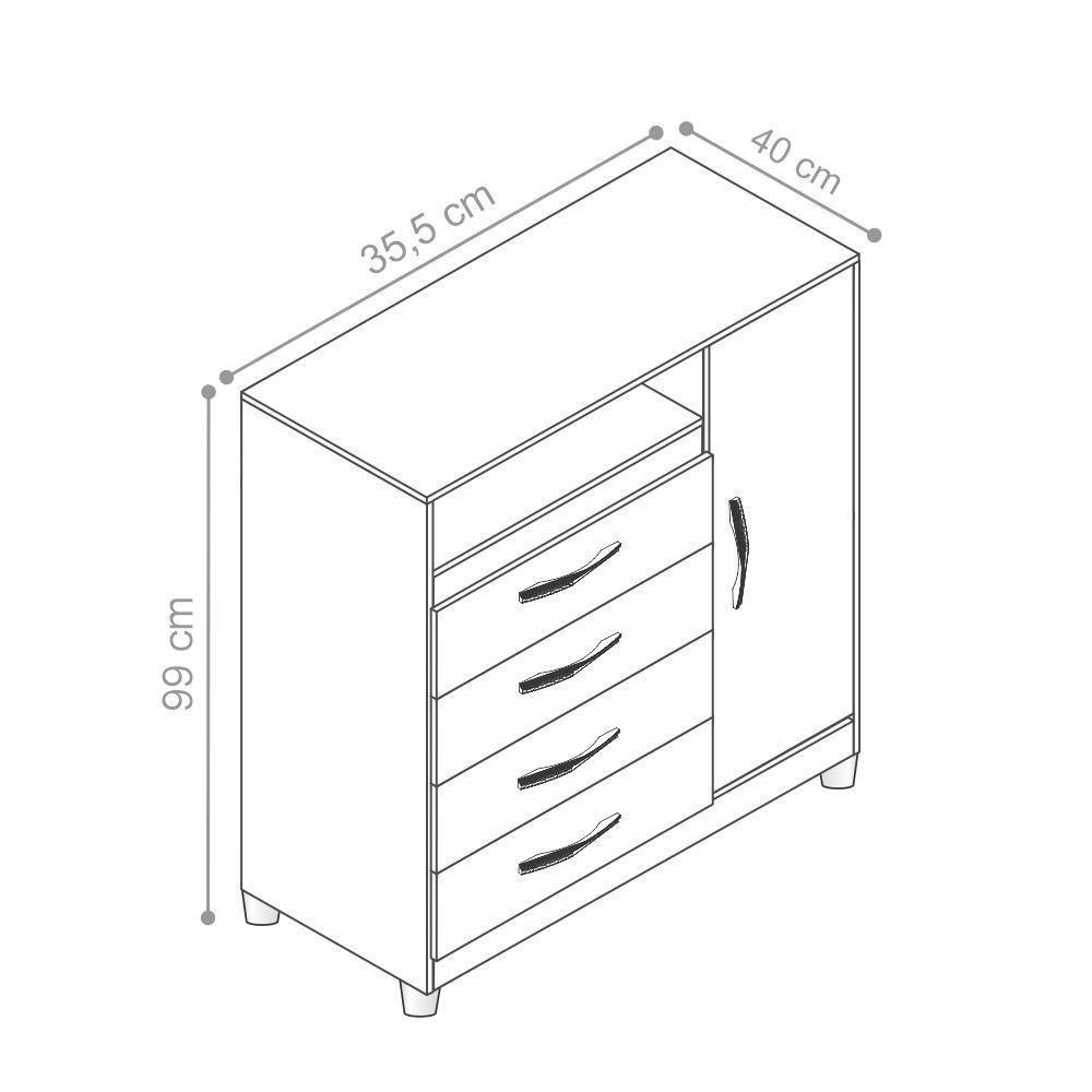 Cômoda Reyna Branco Rosa Titanium Azul 4 Gavetas - 5