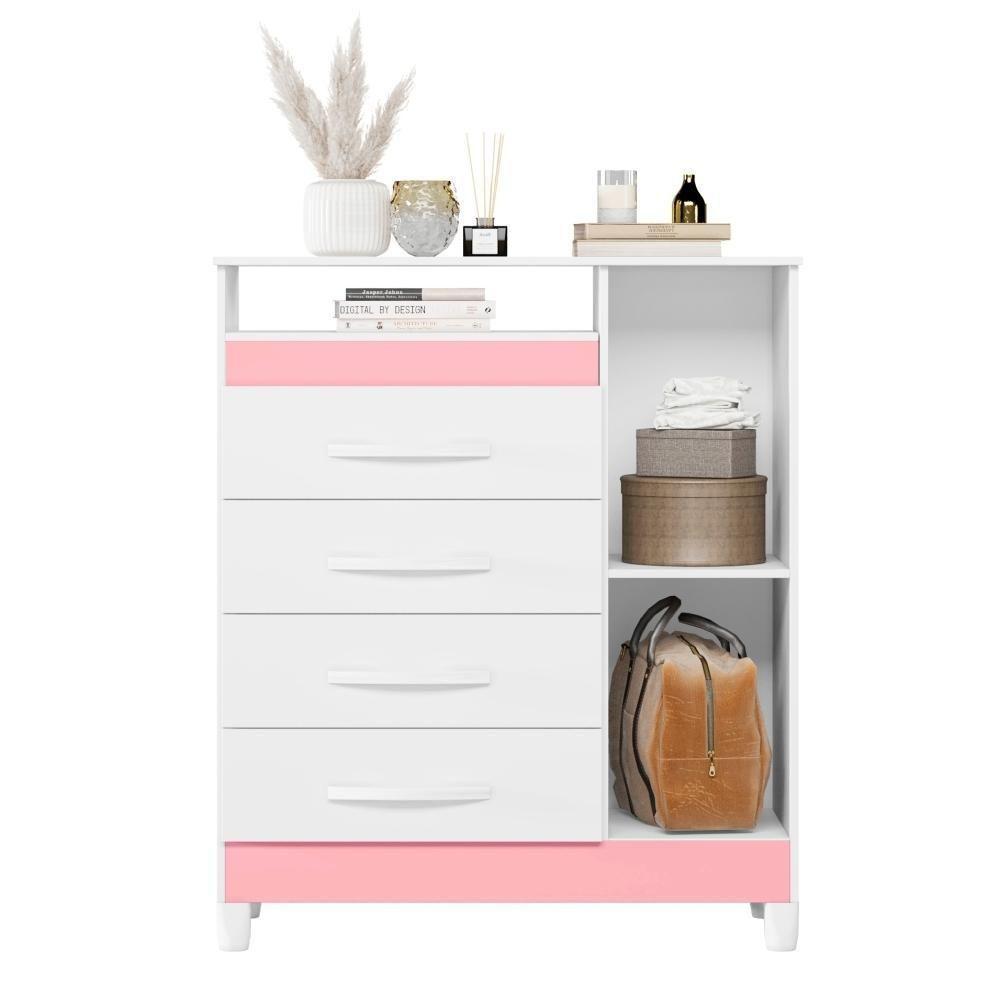 Cômoda Reyna Branco Rosa Titanium Azul 4 Gavetas - 6
