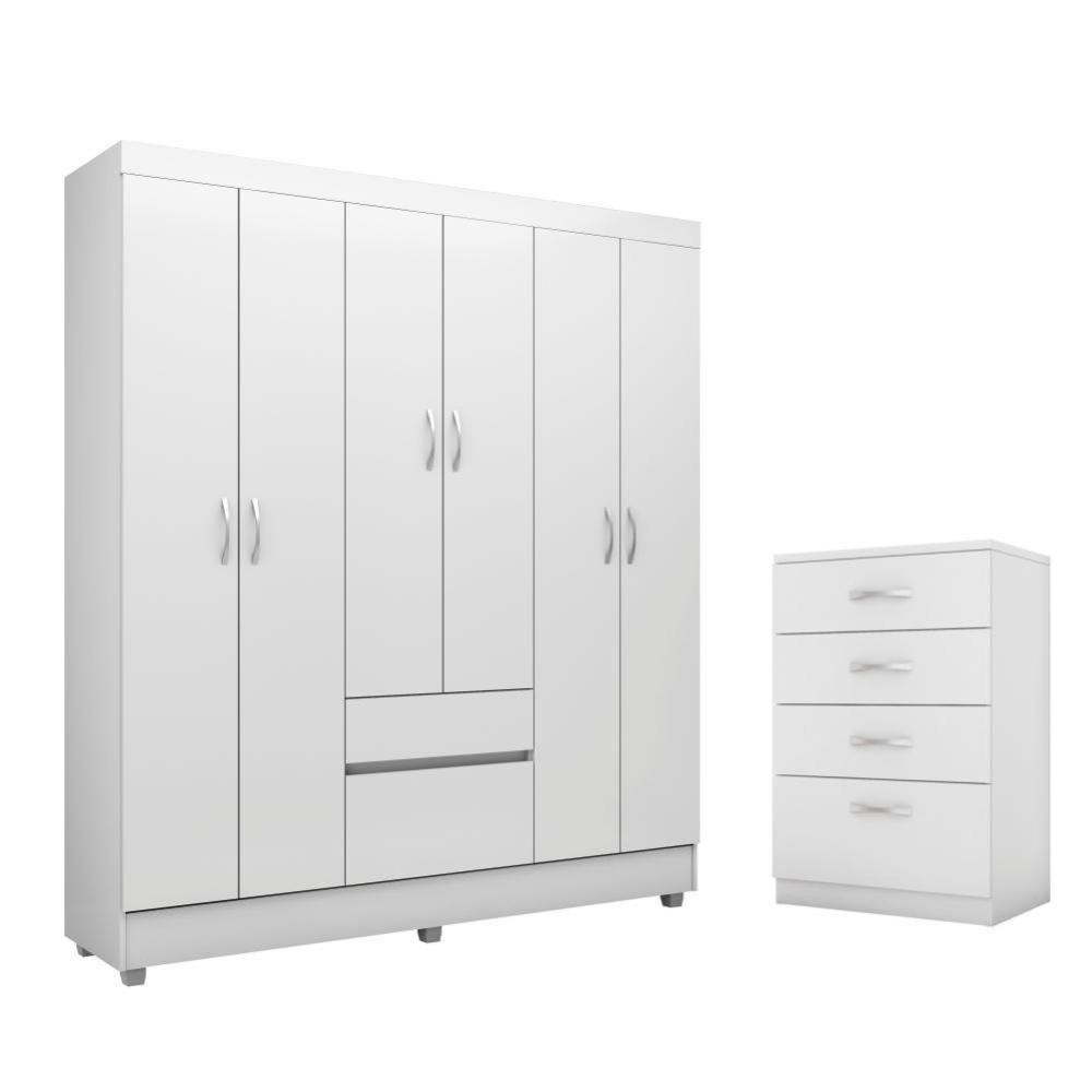 Conjunto Quarto Guarda Roupa E Comoda Forggia Branco - 1