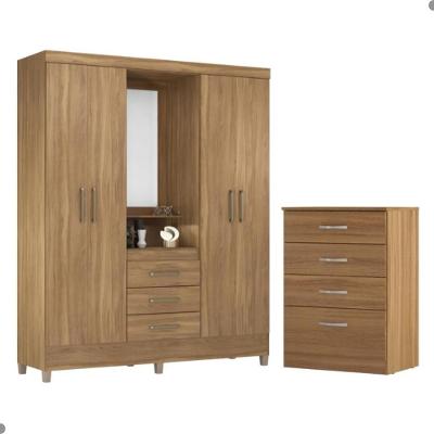 Conjunto Guarda Roupa Casal e Cômoda Ravenna 4 Portas 2 Gavetas Amendola MDP