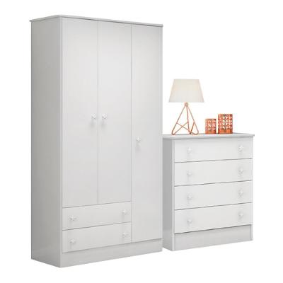 Guarda Roupa e Cômoda Hamilton 3 Portas 2 Gavetas MDP Infantil Branco