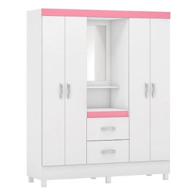 Guarda Roupa Infantil Casal Ravenna 4 Portas 2 Gavetas Branco-Rosa MDP