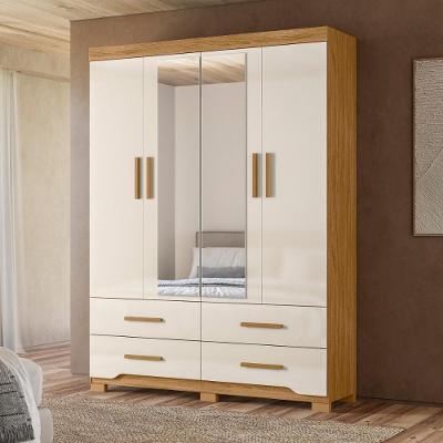 Conjunto Guarda Roupa Casal e Comoda Neri 3 Portas Correr 6 Gavetas Freijo Off White