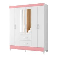 Guarda Roupa 6 Portas Cancun Com Espelho Branco Rosa - 2