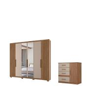 Conjunto Guarda Roupa Espelho E Comoda Flint Carvalho Fendi - 3