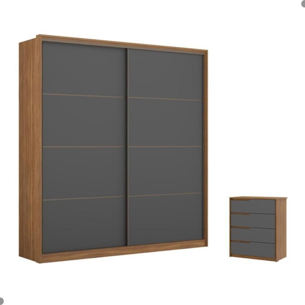 Conjunto Quarto Guarda Roupa E Comoda Napolis Amendola Grafito - 1