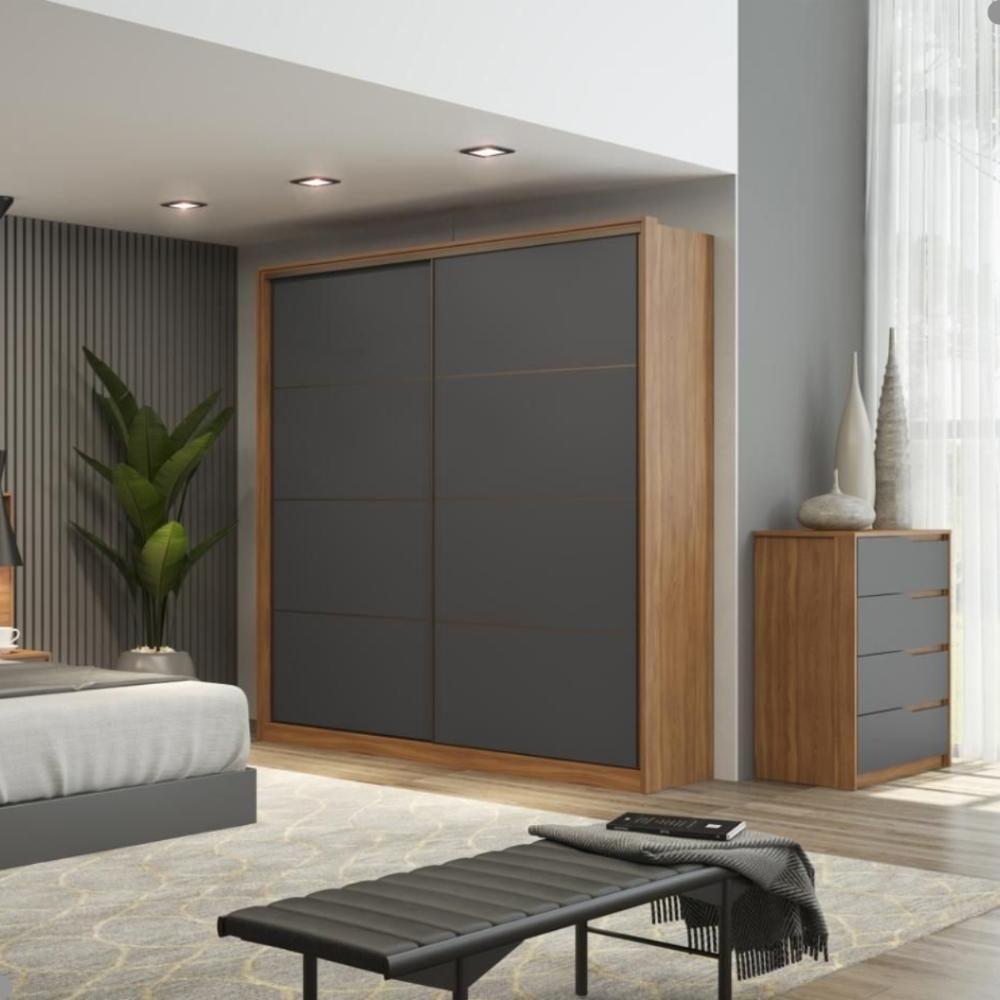 Conjunto Quarto Guarda Roupa E Comoda Napolis Amendola Grafito - 5