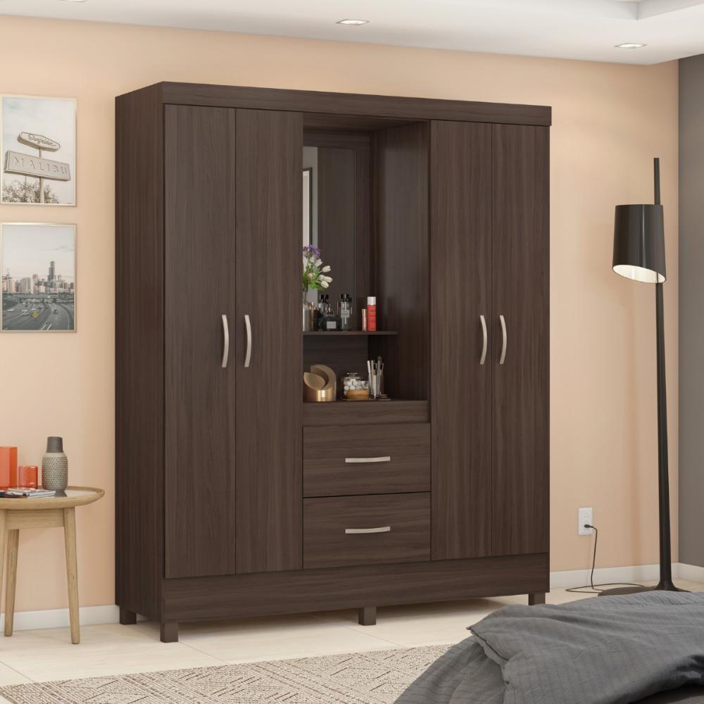 Conjunto Guarda Roupa 4 Portas E Cabeceira Lorena Cafe Touch - 1