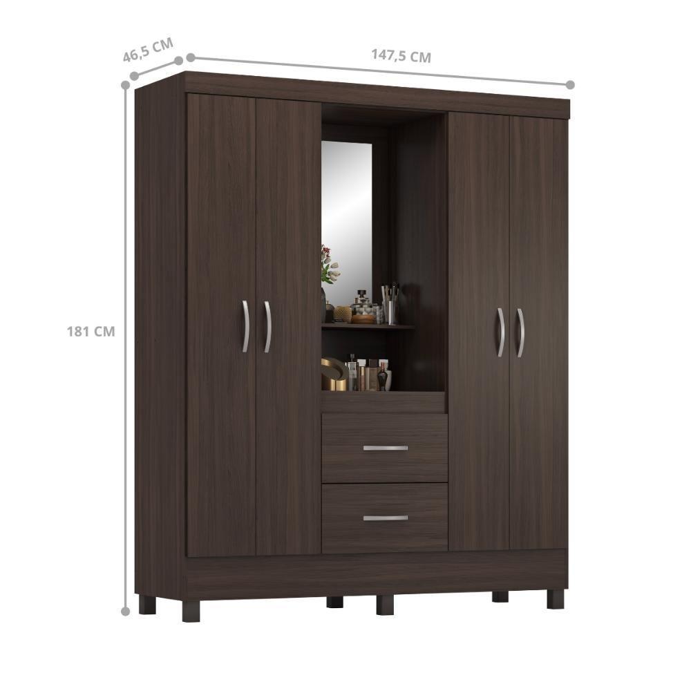 Conjunto Guarda Roupa 4 Portas E Cabeceira Lorena Cafe Touch - 4