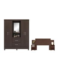 Conjunto Guarda Roupa 4 Portas E Cabeceira Lorena Cafe Touch - 3