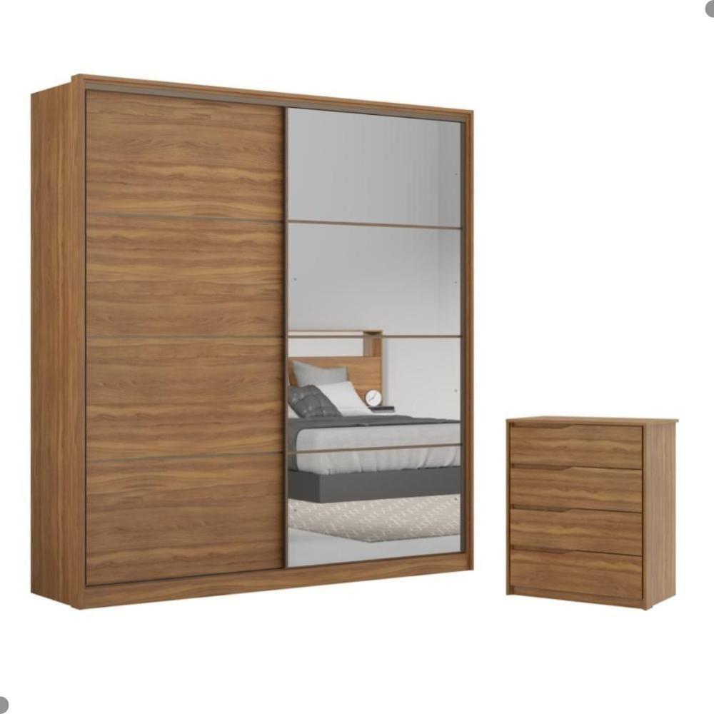 Conjunto Quarto Guarda Roupa Com Espelho E Comoda Napolis Amendola - 1