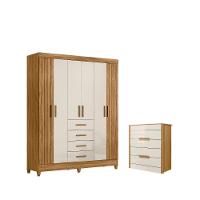 Conjunto Guarda Roupa E Comoda Caribe Freijo Off White - 3