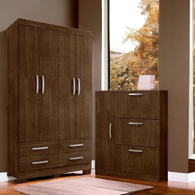 Conjunto Guarda Roupa e Sapateira Coutos 8 Portas de Bater 7 Gavetas Malbec MDP