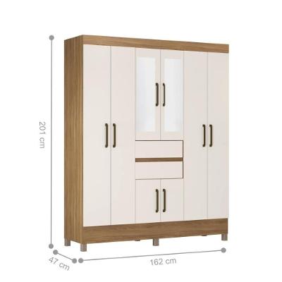 Guarda Roupa Casal Terni 8 Portas 2 Gavetas Amêndola-Off-White com Espelho MDP