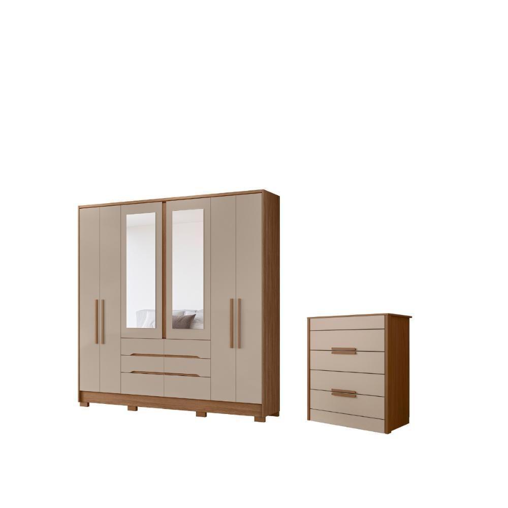 Conjunto Guarda Roupa E Comoda Turing Carvalho Fendi - 3