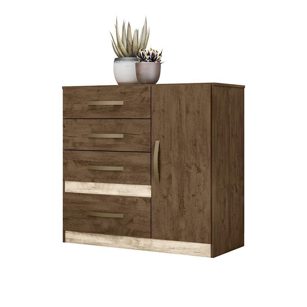 Conjunto Guarda Roupa Com Espelho E Cômoda Seicheles Castanho Wood - 5