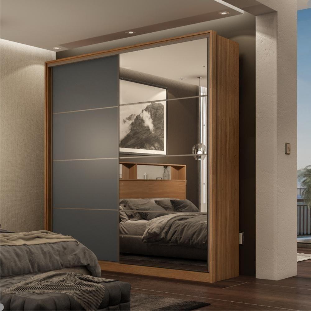 Conjunto Quarto Guarda Roupa Com Espelho E Comoda Napolis Amendola Grafito - 5