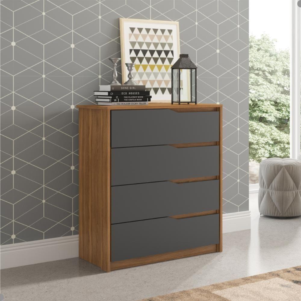 Conjunto Quarto Guarda Roupa Com Espelho E Comoda Napolis Amendola Grafito - 6