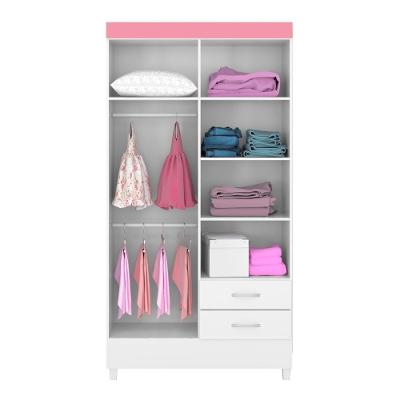 Guarda Roupa Infantil Solteiro Udini 4 Portas 2 Gavetas Branco-Rosa-Branco MDP
