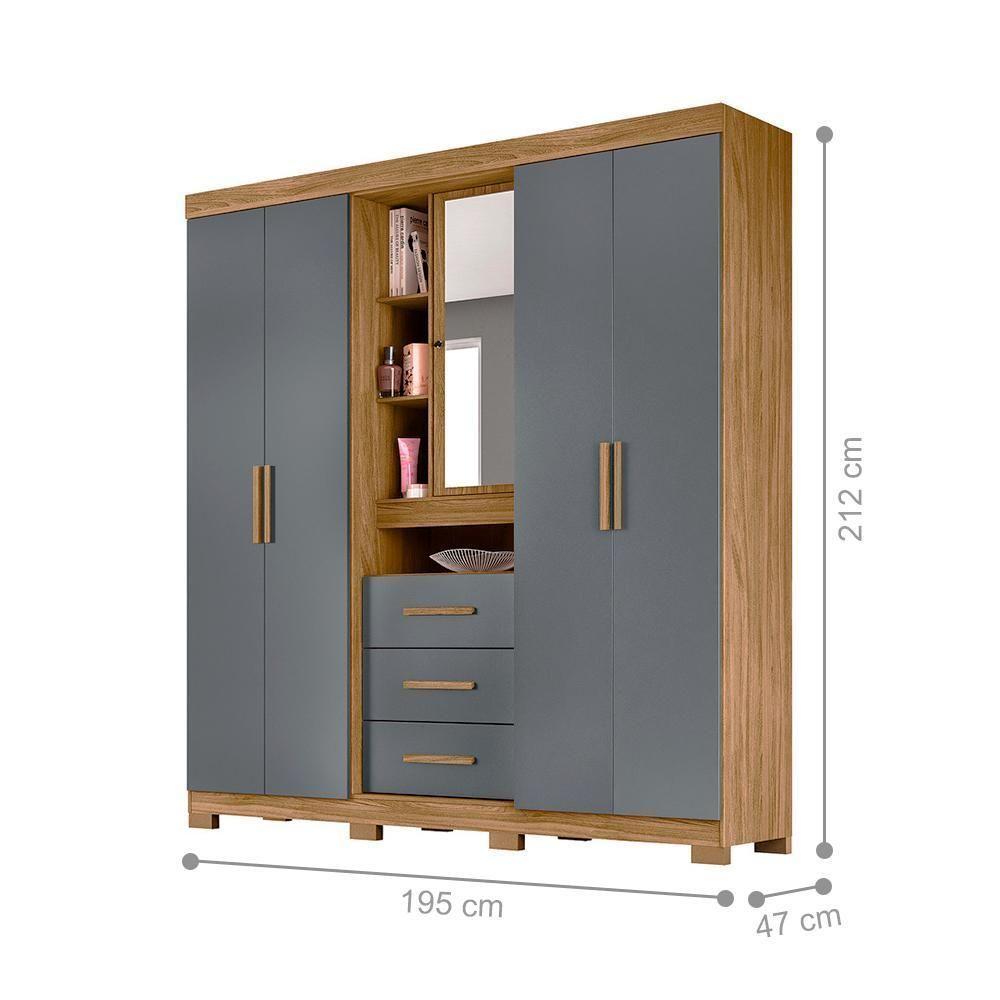 Guarda Roupa 5 Portas Milford Com Espelho Freijó Cinza - 2