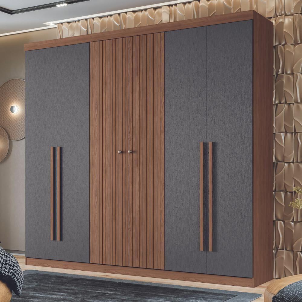 Guarda Roupa Casal Com Espelho 6 Portas Sitra Jatobá Grafite - 2