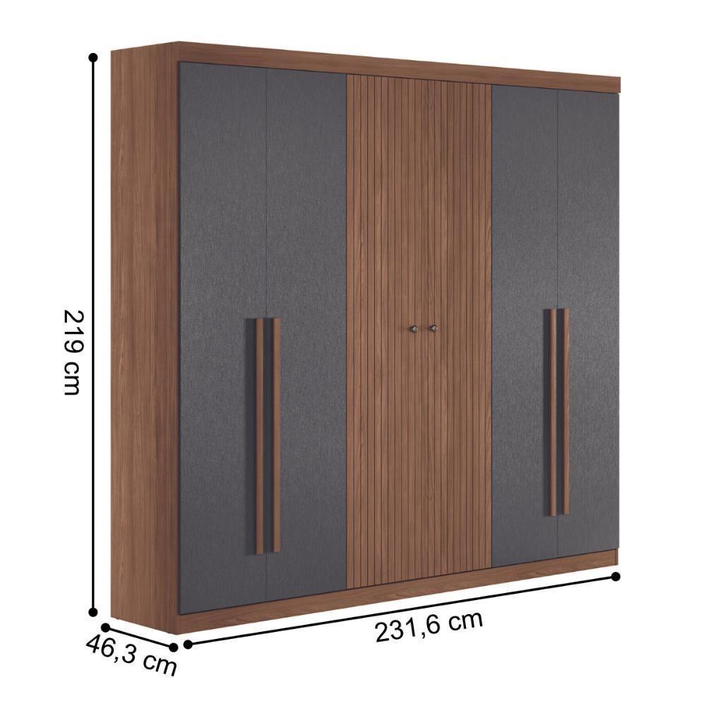 Guarda Roupa Casal Com Espelho 6 Portas Sitra Jatobá Grafite - 3