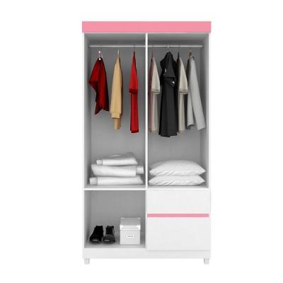 Conjunto Guarda Roupa Solteiro e Comoda Vicenza 4 Portas 2 Gavetas Branco Rosa MDP