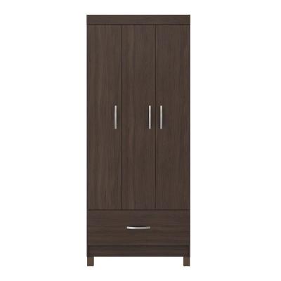 Conjunto Guarda Roupa Casal Renoir 3 Portas de Bater 1 Gaveta Cafe Touch MDP