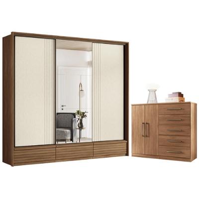 Guarda Roupa Casal 3 Portas E Cômoda 5 Gavetas Paris Jatobá