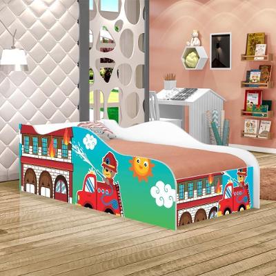 Cama Carro Fun Adesivada Usinho Bombeiro Solteiro