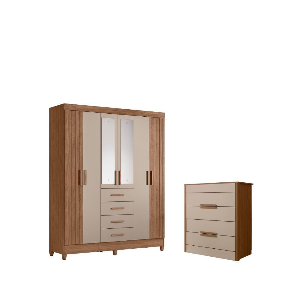 Conjunto Guarda Roupa Espelho E Comoda Lins Freijo Off White - 3