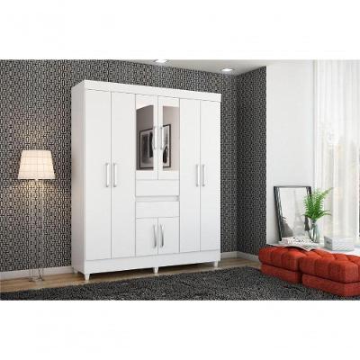 Guarda Roupa Casal Terni 8 Portas 2 Gavetas Branco MDP com Espelho Casa H