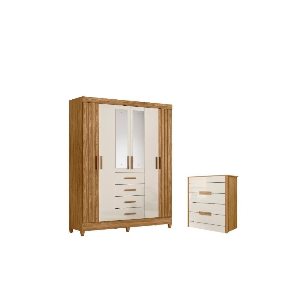 Conjunto Guarda Roupa Espelho E Comoda Lins Freijo Off White - 3