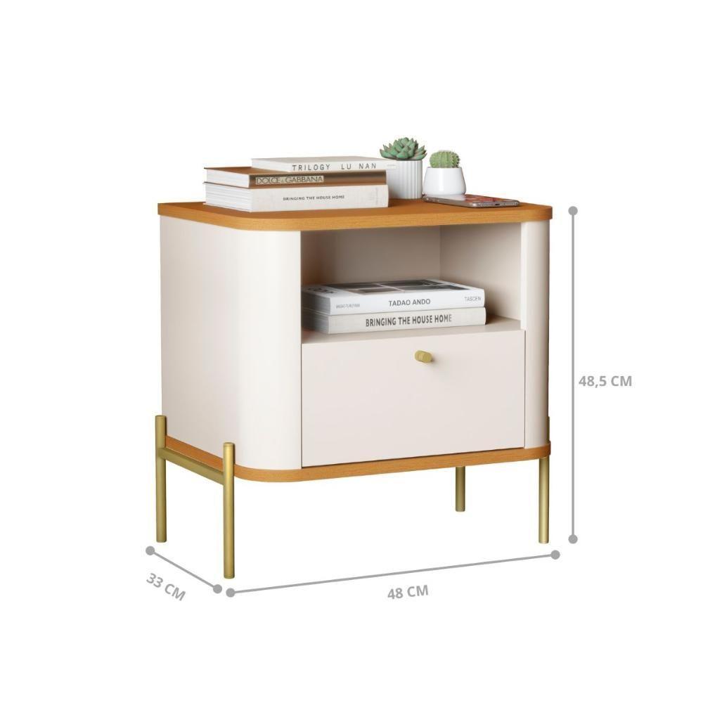 Conjunto Mesa De Cabeceira Malta Off White Nature Dourado - 2