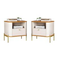 Conjunto Mesa De Cabeceira Malta Off White Nature Dourado - 1
