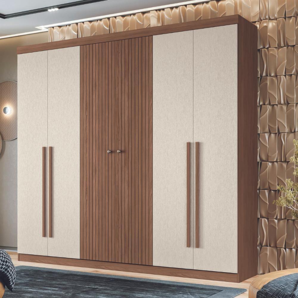 Guarda Roupa Casal Com Espelho 6 Portas Sintra Jatobá Areia - 4